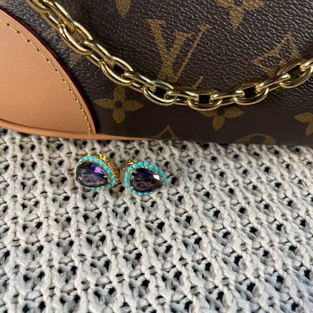 Gold and turquoise sparkling earrings
